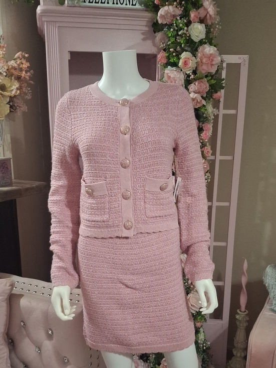 Jessica Simpson Dresses & Skirts - Jessica Simpson Pink Tweed Cardigan and Skirt Set - Classic Two-Piece NWT Size S